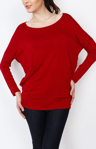 Red Knit Long Sleeve Top