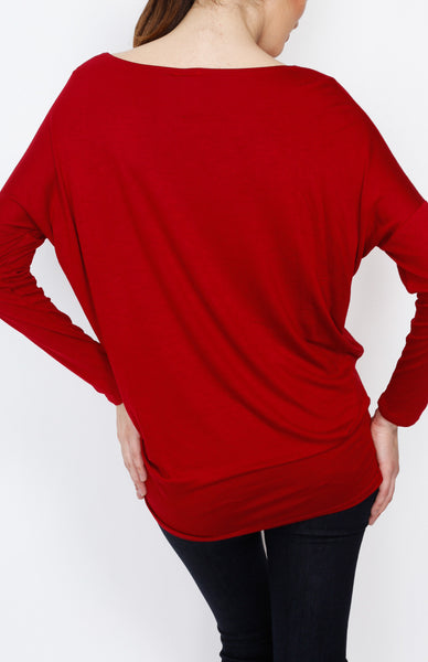 Red Knit Long Sleeve Top