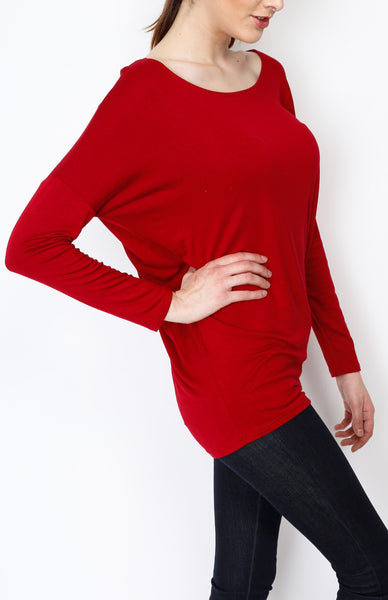 Red Knit Long Sleeve Top