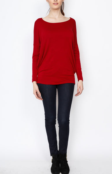 Red Knit Long Sleeve Top