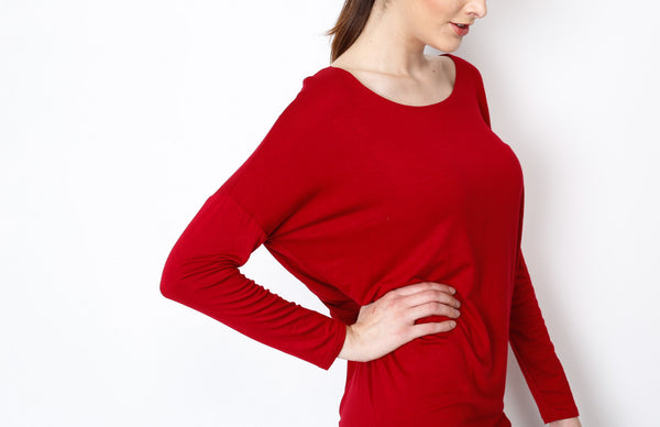 Red Knit Long Sleeve Top