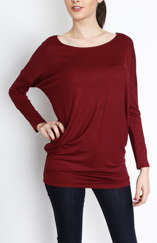 Wine Woven Long Sleeve Top