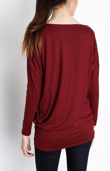 Wine Woven Long Sleeve Top