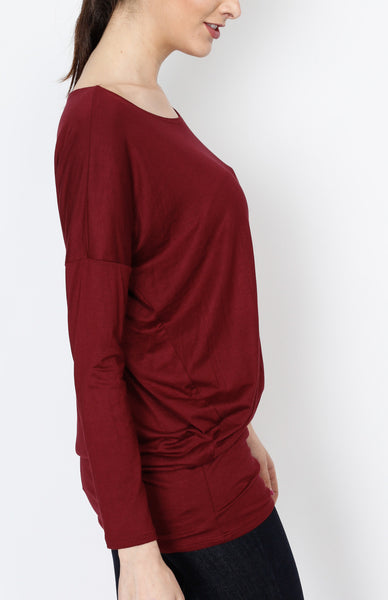 Wine Woven Long Sleeve Top