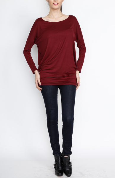 Wine Woven Long Sleeve Top