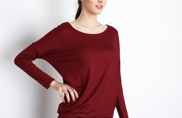 Wine Woven Long Sleeve Top