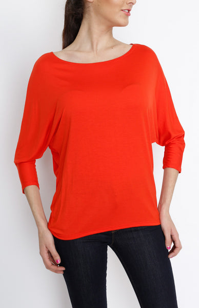 Red Orange 3/4 Knit Dolman Top