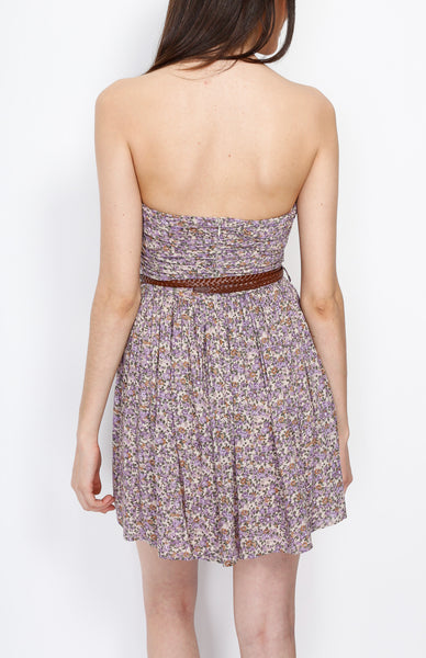 Taupe Floral Open Shoulder Dress with Belt