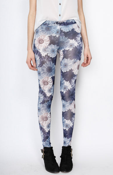 Blue Knit Floral Print Pants