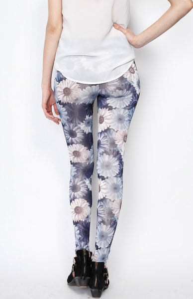 Blue Knit Floral Print Pants