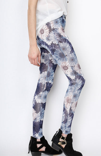 Blue Knit Floral Print Pants