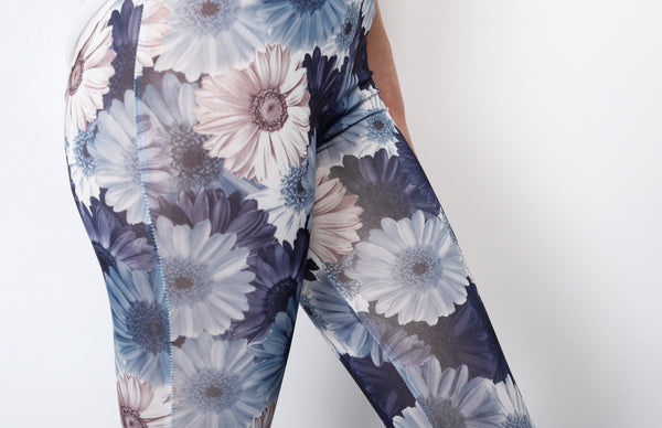 Blue Knit Floral Print Pants