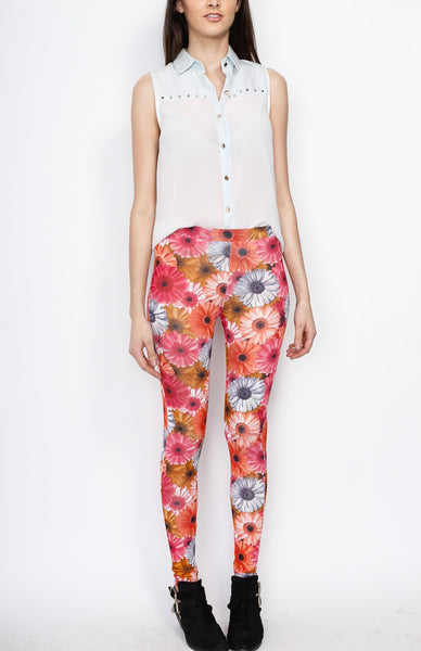 Red Knit Floral Print Pants