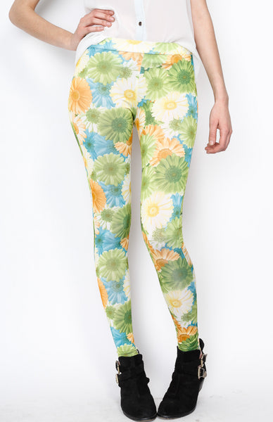 Green Knit Flora Print Pants