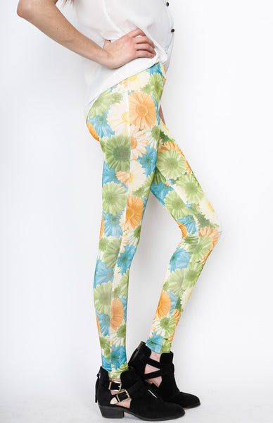 Green Knit Flora Print Pants