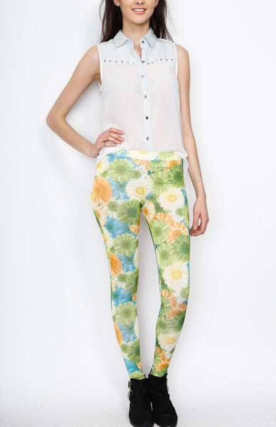 Green Knit Flora Print Pants