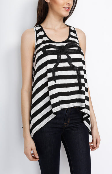 Black Sharkbite Stripe Tank Top with Bow Details