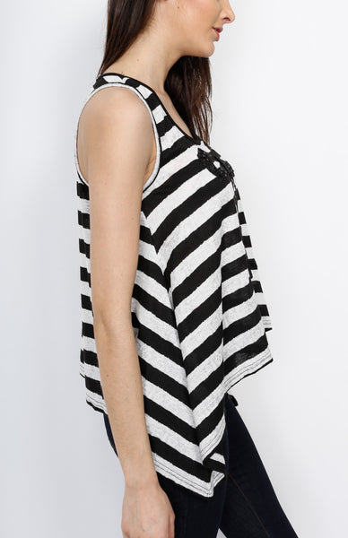 Black Sharkbite Stripe Tank Top with Bow Details