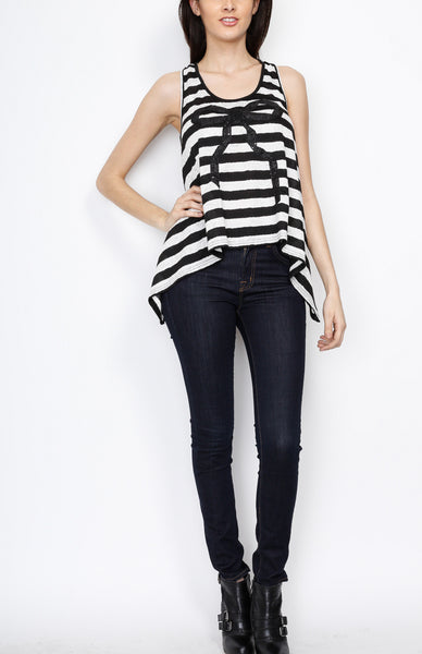 Black Sharkbite Stripe Tank Top with Bow Details