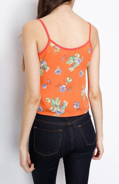 Orange Floral Spaghetti Strap with Front Slit