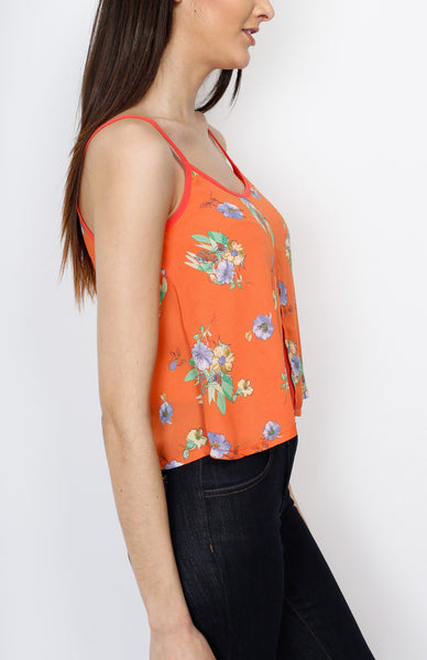 Orange Floral Spaghetti Strap with Front Slit