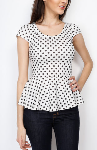 White Polka Dot Peplum Top