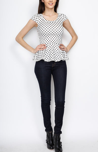 White Polka Dot Peplum Top